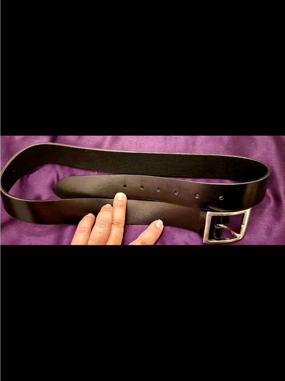 Vintage NY Jeans Black Genuine Leather Belt Silver Logo Buckle size Large